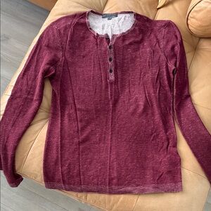 John Varvatos Burgundy Linen Blend Long Sleeve Top